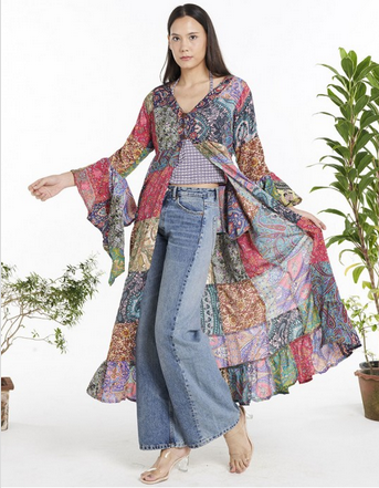 Women's Rayon Patchwork Long Cardigan