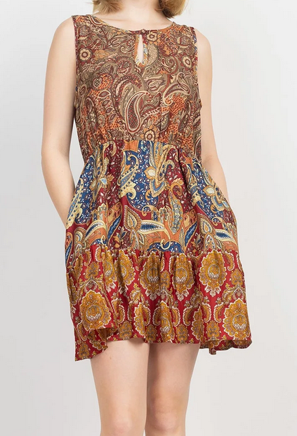 Women's Ruffled Paisley Mini Dress