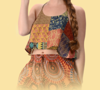 Women's Cotton Print Patchwork Halter Top