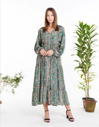 Women's Longsleeve Paisley Polysilk Dress