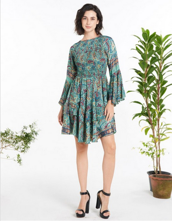 Women's Paisley Polysilk Longsleeve Mini Dress