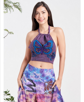 Women's Butterfly Print Halter Crop Top