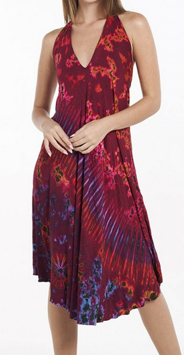 Women's Rayon Spandex Tie-Dye Backless Knot-Tie Halter Dress