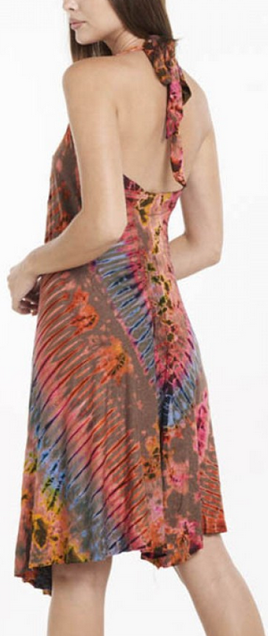Women's Rayon Spandex Tie-Dye Backless Knot-Tie Halter Dress