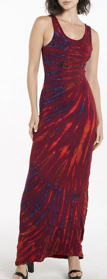 Women's Rayon Spandex Tie-Dye Criss-Cross Back Long Dress