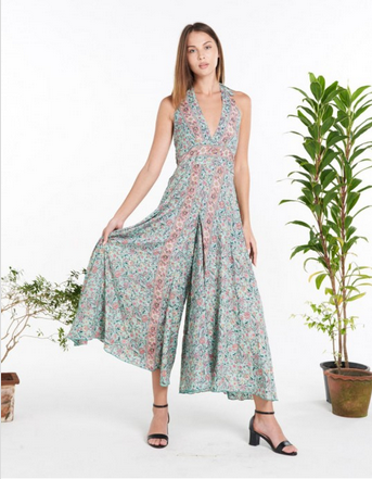 Women's Polysilk Paisley Wide Leg Jumpsuit