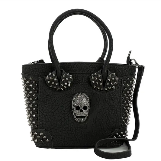 Metal Skull Vinyl Studded Spike Satchel Bag