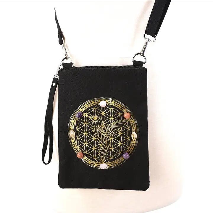 Hummingbird Crystal Circle Canvas Shoulder Bag