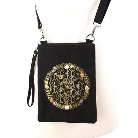 Hummingbird Crystal Circle Canvas Shoulder Bag