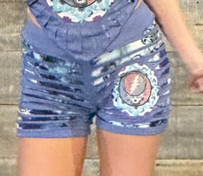 Women's Grateful Dead Cotton Lycra Razor Cut Tie Dye w/ Embroidered Steal Your Face Mandala Booty Shorts