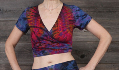 Women's Spandex Rayon Mudmee Tie Dye Cap Sleeve Crop Wrap Top
