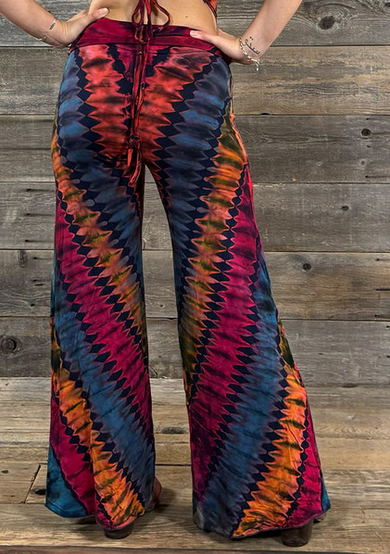 Women's Rayon Spandex Dark Sunset Tie Dye Palazzo Pants