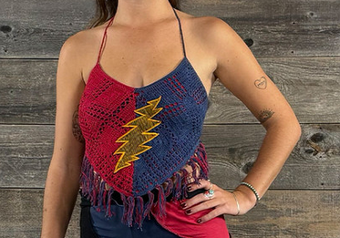 Women's Cotton Crochet Chest Cover Up w/ Grateful Dead 13 Point Bolt Embroidery