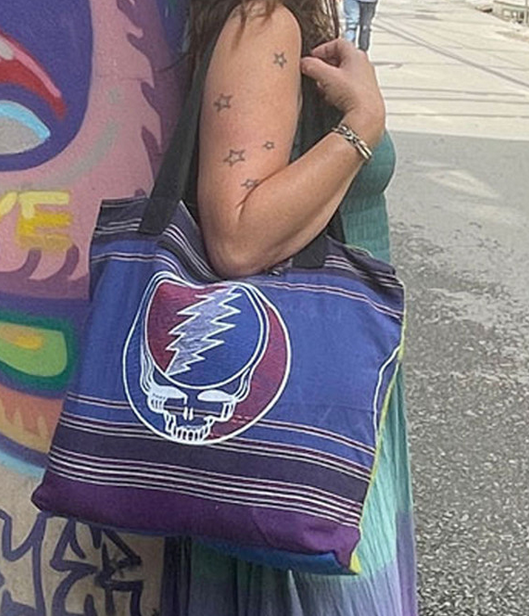Cotton Khadar Tote Bag With Grateful Dead Print