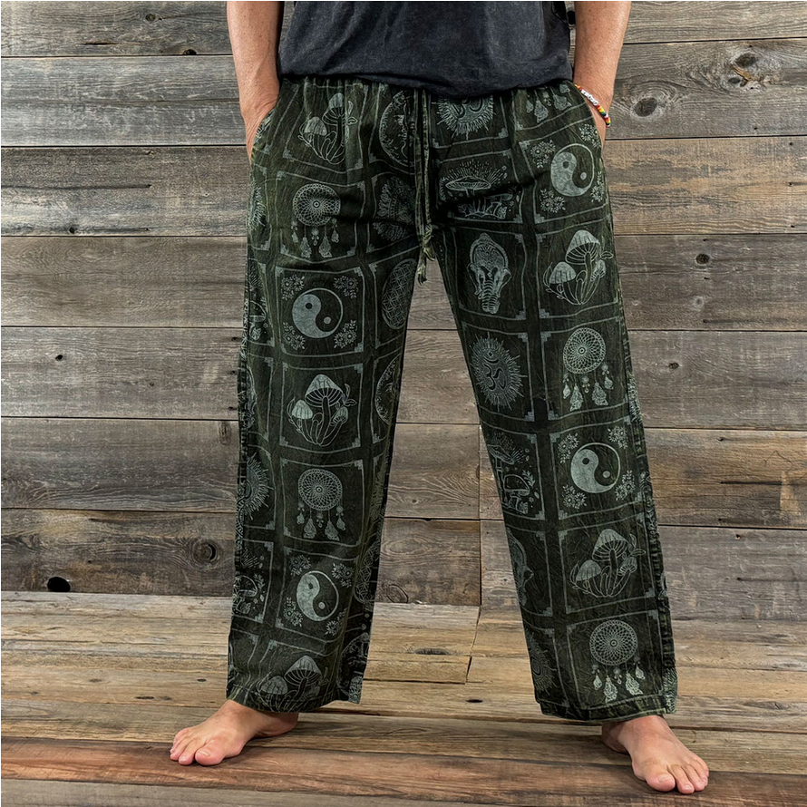 Men's Cotton Enzyme Dye Regular Elastic Waist Pants w/ Multi Print