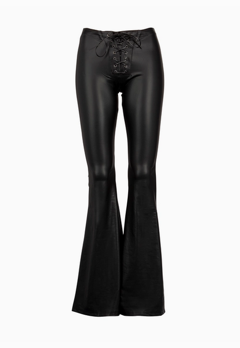 Women's Lace Up Wide Leg Faux Leather Bell Bottoms