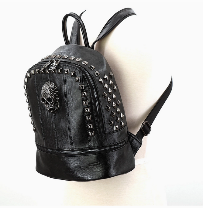 Metal Skull Studded Backpack in Vinyl