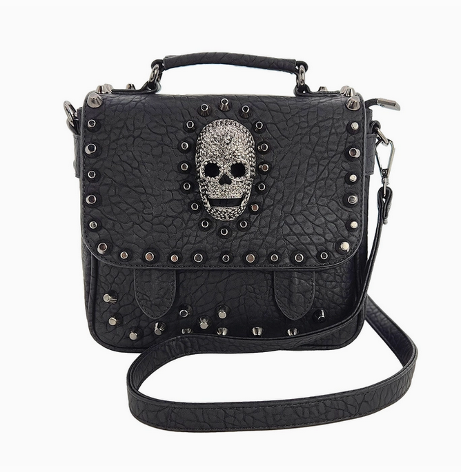 Small Metal Skull Satchel Bag in Vinyl