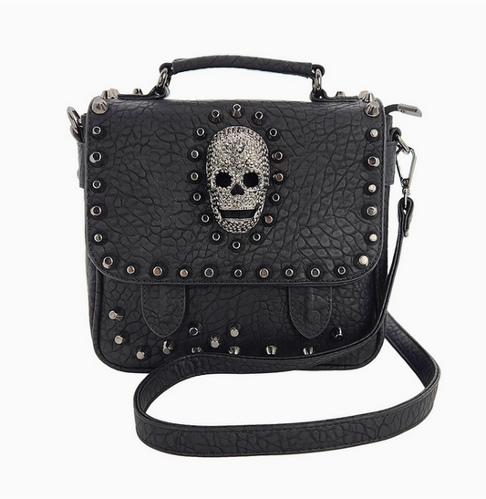 Small Metal Skull Satchel Bag in Vinyl