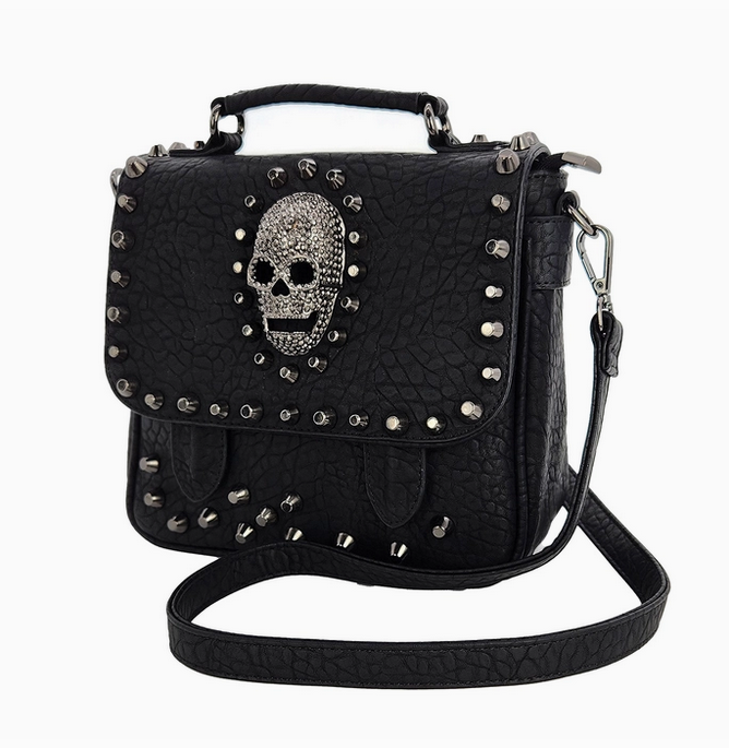 Small Metal Skull Satchel Bag in Vinyl