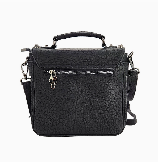 Small Metal Skull Satchel Bag in Vinyl