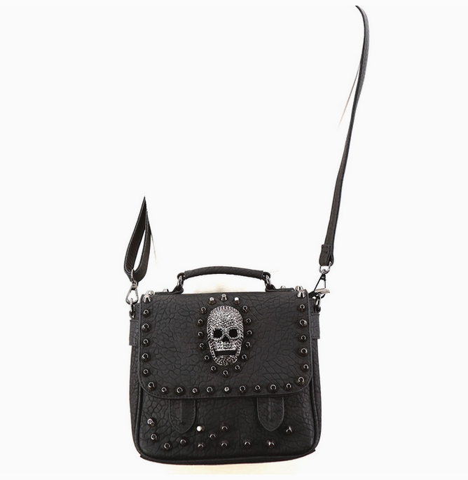 Small Metal Skull Satchel Bag in Vinyl