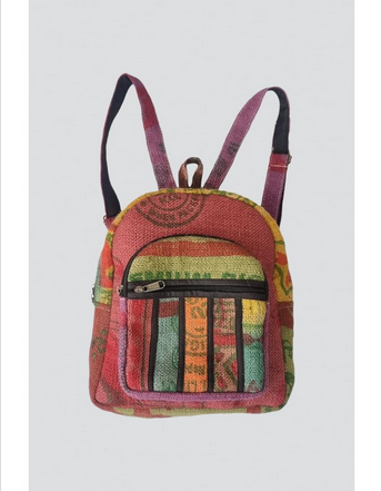 Medium Size Nepalese Jute Fabric Backpack