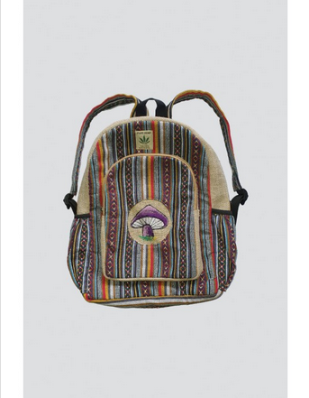 Round Mushroom Embroidery Striped Hemp Backpack