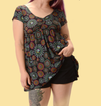 Women's Viscose Spandex Mushroom Short Sleeve Babydoll Blouse