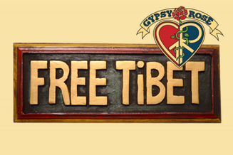 "Free Tibet" Painted Wooden Plaque Wall Hanging