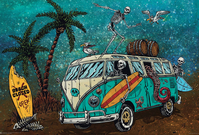 Beach Break Skeleton Bus Poster