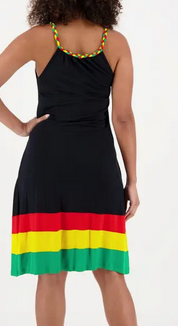 Women's Crew Neck Braided Neckline Straps Rasta Dress
