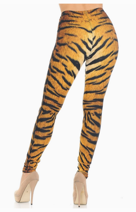 Women's Poly Spandex Creamy Soft Tiger Print Leggings