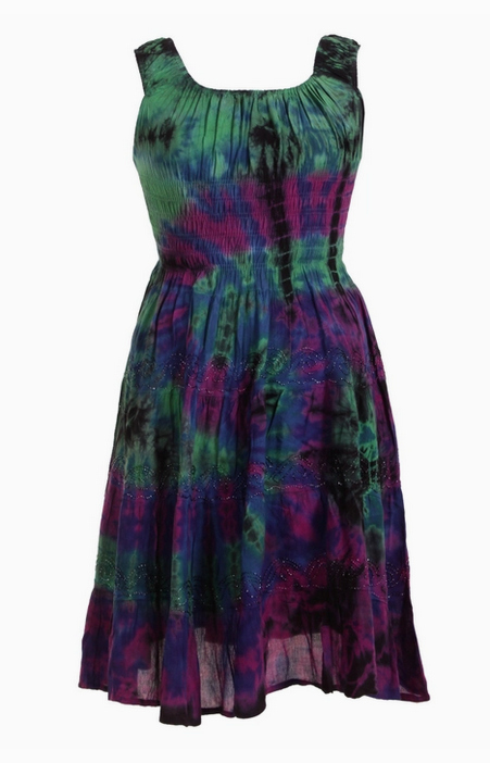 Women's Tie Dye Off The Shoulder Smock Ruffle Midi Dress
