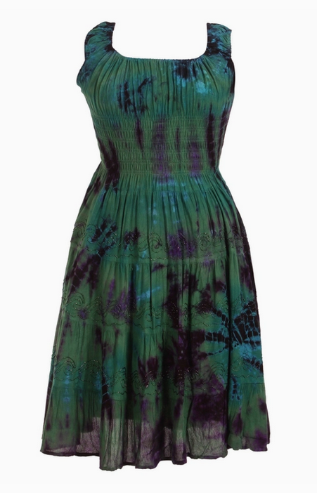 Women's Tie Dye Off The Shoulder Smock Ruffle Midi Dress
