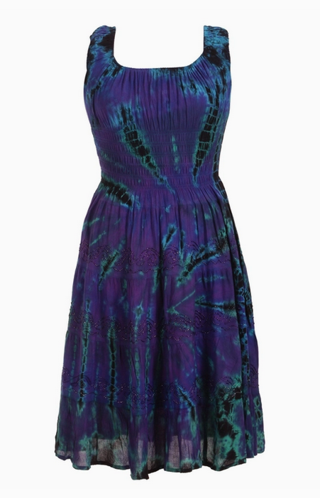 Women's Tie Dye Off The Shoulder Smock Ruffle Midi Dress