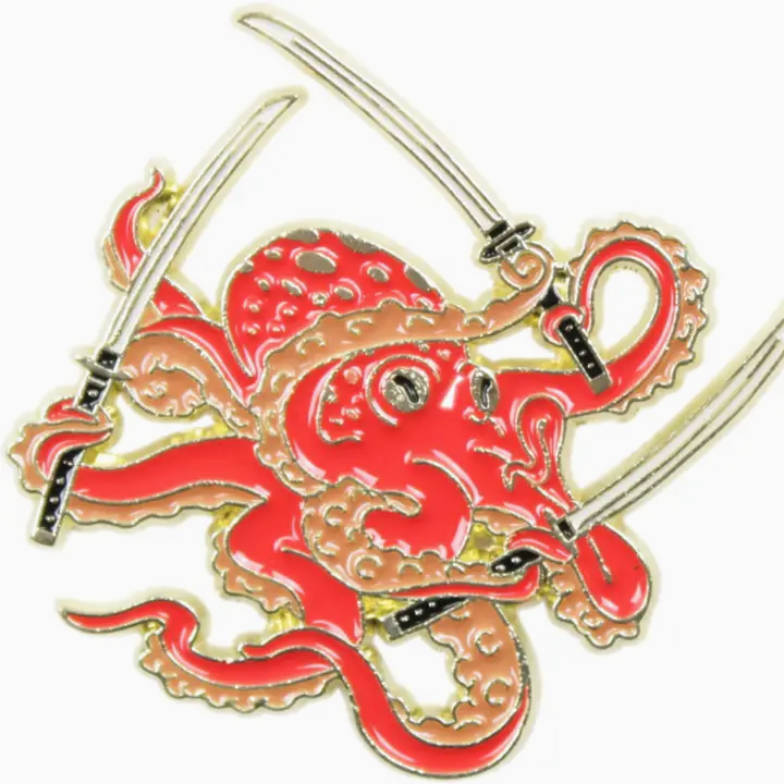 Octopus with Swords Enamel Pin