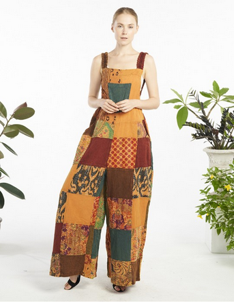 Women's Wide Leg Quilted Patchwork Overalls
