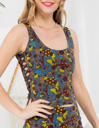 Women's Mushroom Tank Top with Crisscross Sides
