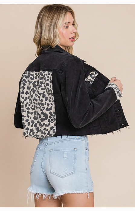 Women's Leopard Print Denim Jacket