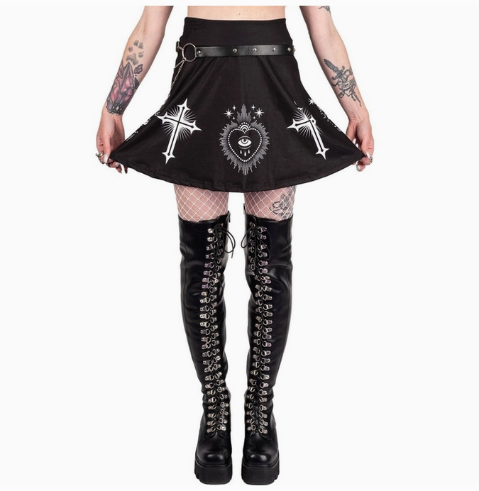 Sacred Heart Eye and Cross Skater Skirt