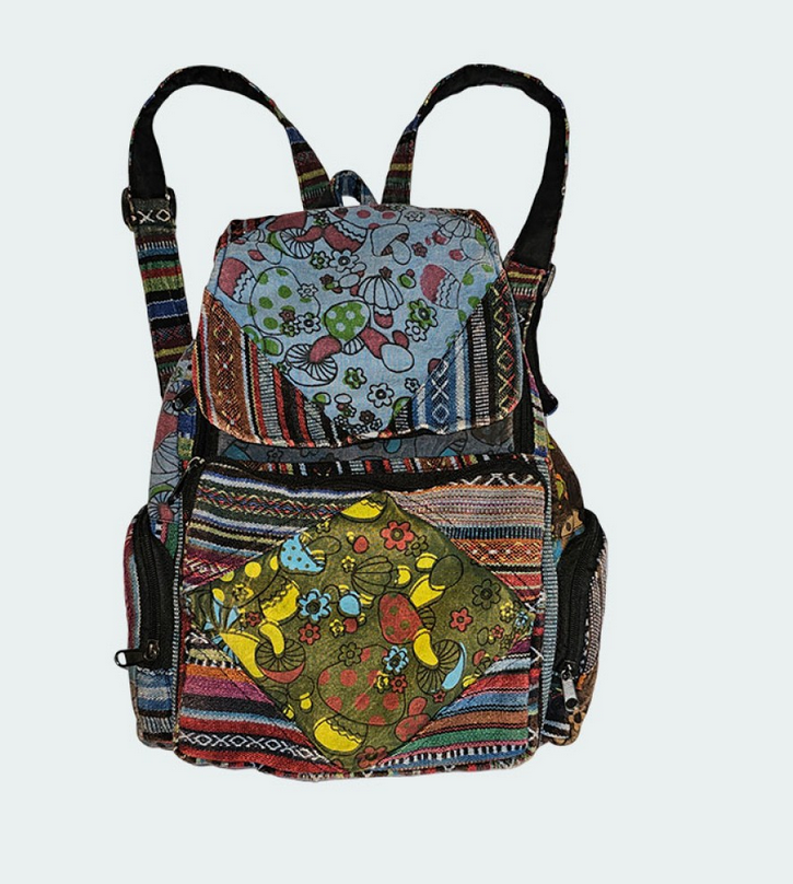 Cotton Diamond Mushroom Patchwork Backpack