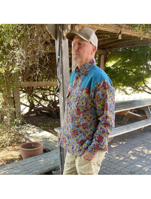 Men's Retro Mushroom Print Long Sleeve Button Up Shirt