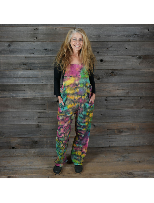Women's Cotton Multi Rainbow Color Tie Dye Overalls