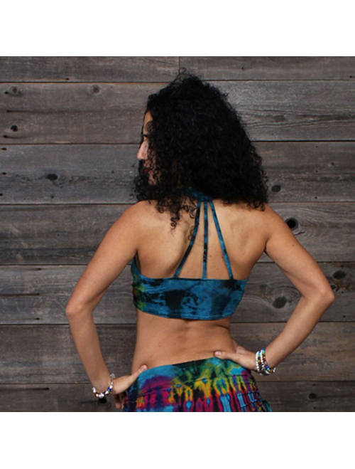 Women's Spandex Rayon Mudmee Tie Dye Triple Back Strap Front Tie Bralette Cover Up