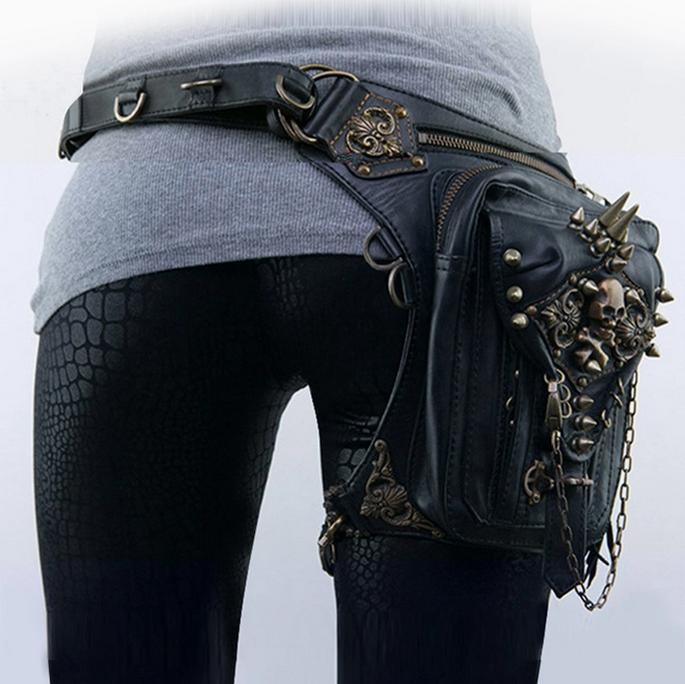 Multi-Wear Brass Strudded Vintage Skull Bag