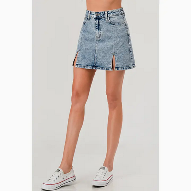 Women's Medium Washed Open Pleat Denim Mini Skirt
