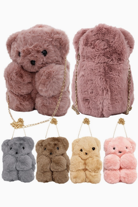 Fuzzy Teddy Bear Crossbody Bag