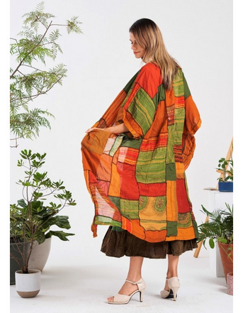 Women's Desert Tone Cotton Patchwork Kimono