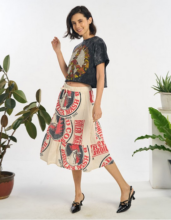 Women's Printed Tiered Midi Skirt